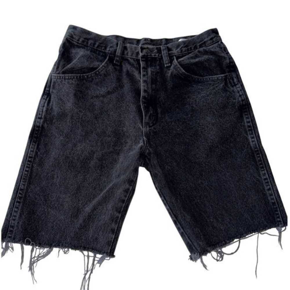 Vtg 90s Rustler Black Denim Jorts Mens 33 Frayed Hem Baggy Skater Grunge Shorts